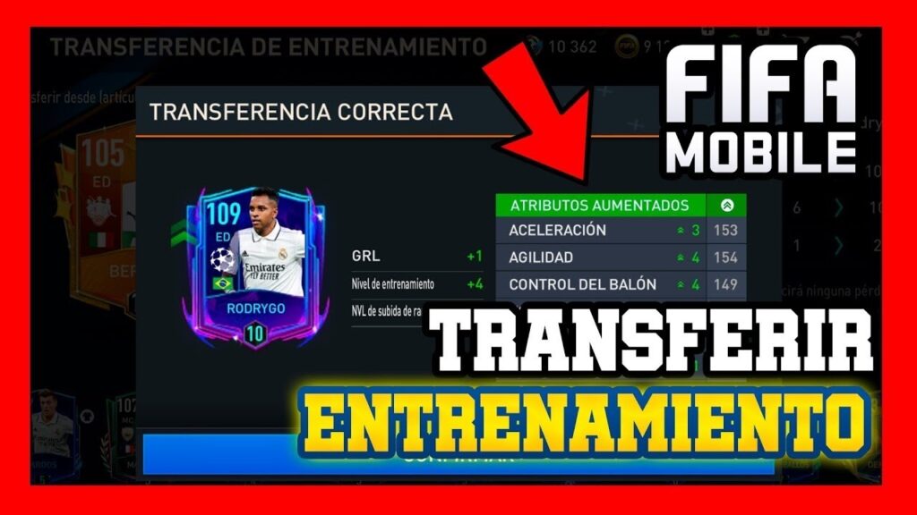 Gu铆a paso a paso para transferir niveles de entrenamiento en FC Mobile (FIFA Mobile) con capturas de pantalla del men煤 de transferencia